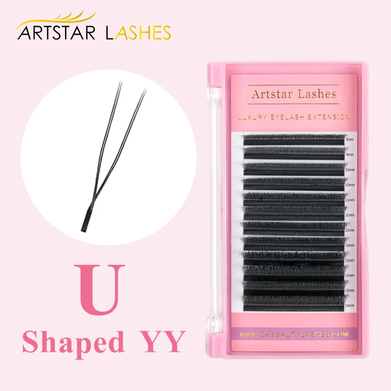ARTSTAR U-Shaped YY Eyelash Extensions Matte Black Natural Double Tips 2D YY Lashes Soft Lightweight Individual Lash Extensions