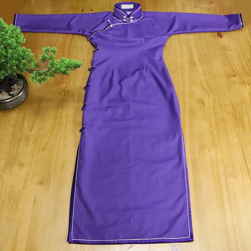 

Двухслойное длинное платье-ципао Ele Thiened в винтажном стиле, макси-длина, приталенный крой, фиолетовый цвет, в старинном стиле Анхай