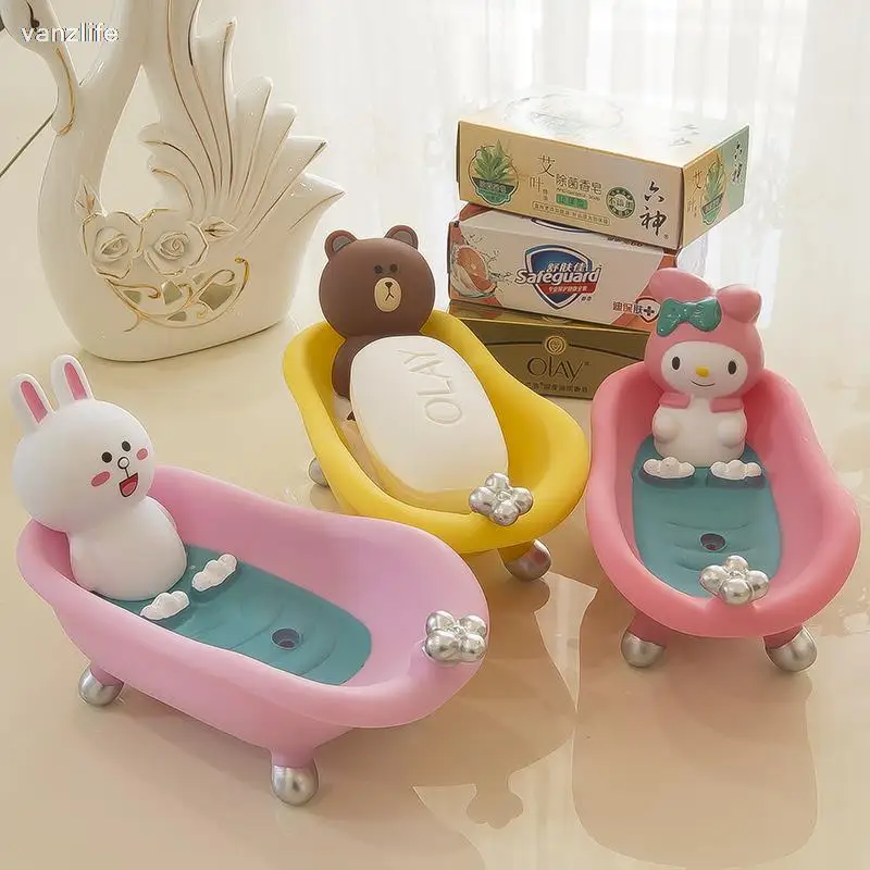 vanzlife Creative personality soap box frame and lovely cartoon kt cat toilet soap soap box drop box of bathroom soap holder