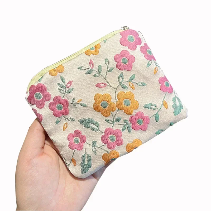 Lady Cotton Travel Makeup Storage Bag Pouch Mini Small Zipper Coin Purse Women Cute Floral Clutch Purse Lipstick Bag Key Wallet