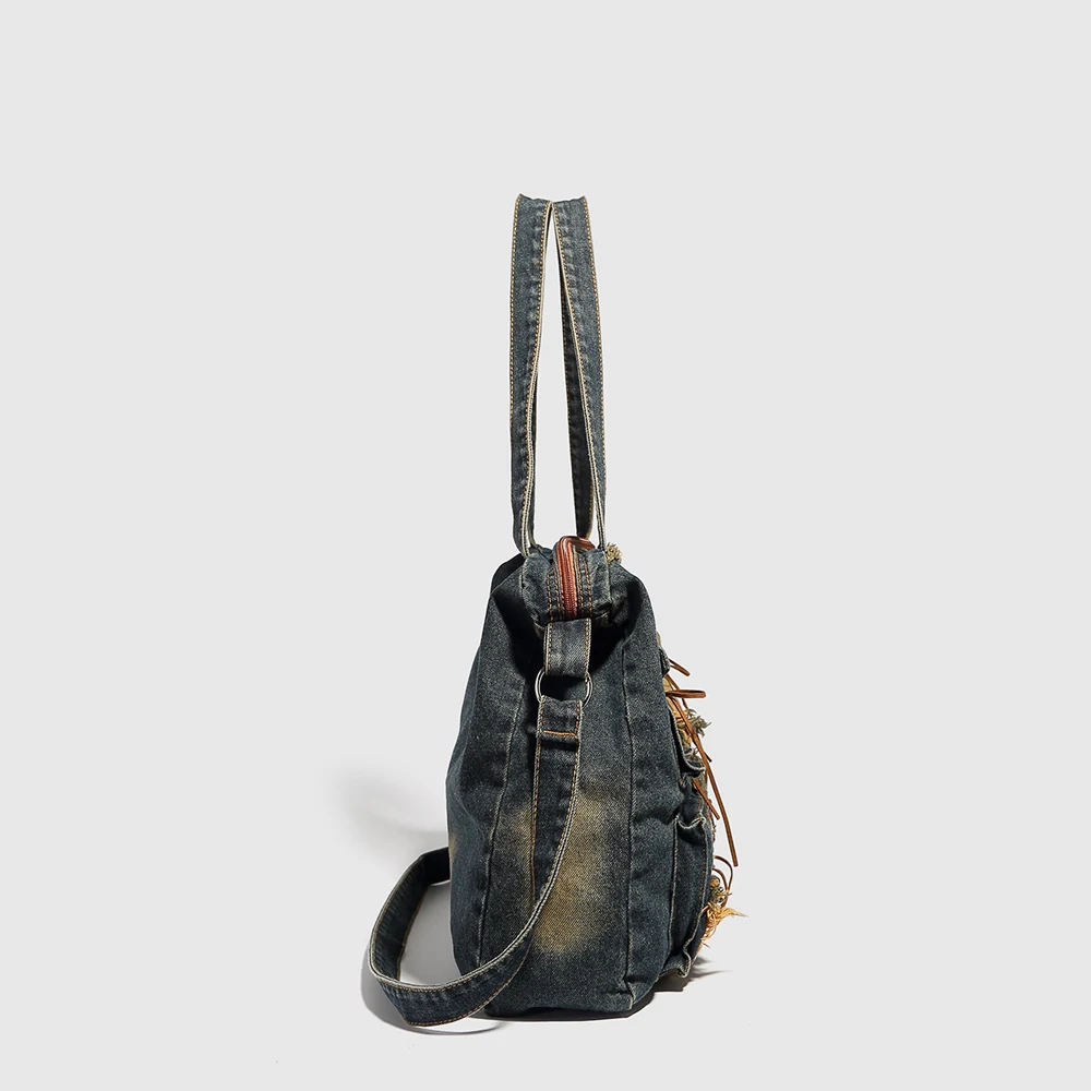 Vintage Cross-Body Bags For Boy Girl Students Fashion Travel Washed Denim One-Shoulder Bags For Men Women Fabric Casual Handbags