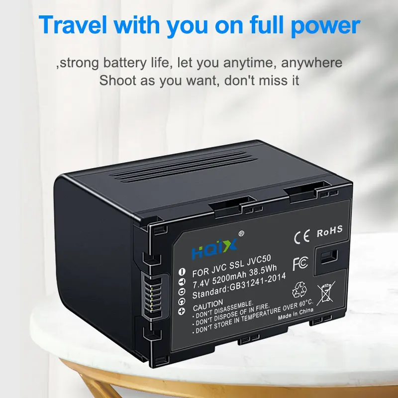 HQIX for JVC GY-HM606 LS300 HM610 HM600 HM660 HM650  HMQ10 HM200 HM258 HM650EC Camera SSL-JVC50 Battery USB Charger