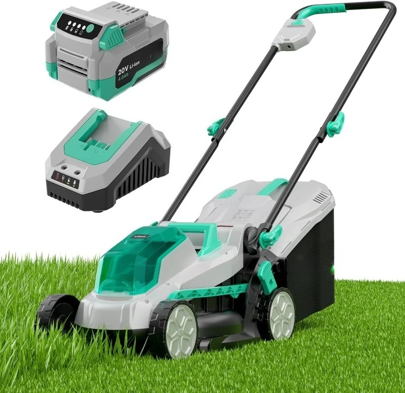 

Аккумуляторная газонокосилка 20 В, 13 дюймов, электрические газонокосилки для сада, двора и фермы, 5 высотов, с бесщеточным двигателем, батарея 4,0 Ач