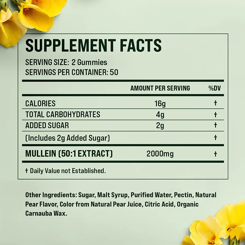 Mullein Gummies - Natural Cleansing, Supports Heart and Respiratory Health, Aids Digestion, Enhanced Immune Function