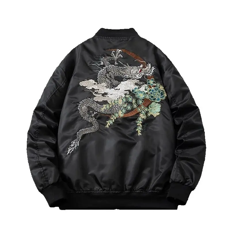 

Men Dragon Embroidery Bomber Jackets Bomber Baseball Coats Padding Outwear Hiphop Spring Winter Sukajan Windbreaker MA1 Z1