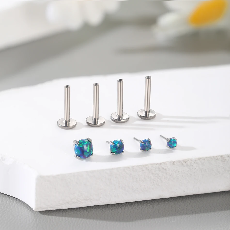 1PCS Titanium Threadless Labret Monore Piercings Opal White Opal Blue Claw Push-in Stud Earrings  Tragus Helix Piercing Jewelry
