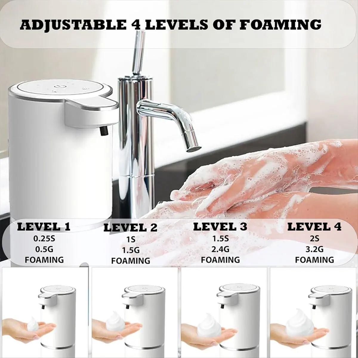 

(ABLP) Automatic Foam Soap Dispensers Bathroom Smart Washing Hand Machine with USB Charging White High Quality ABS Material