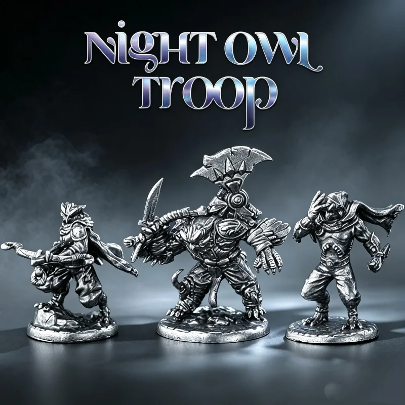 Night Owl Troop Handmade White Copper Metal Miniatures Warrior Figures for Tabletop Game Collectible Gift Home Decor for Men