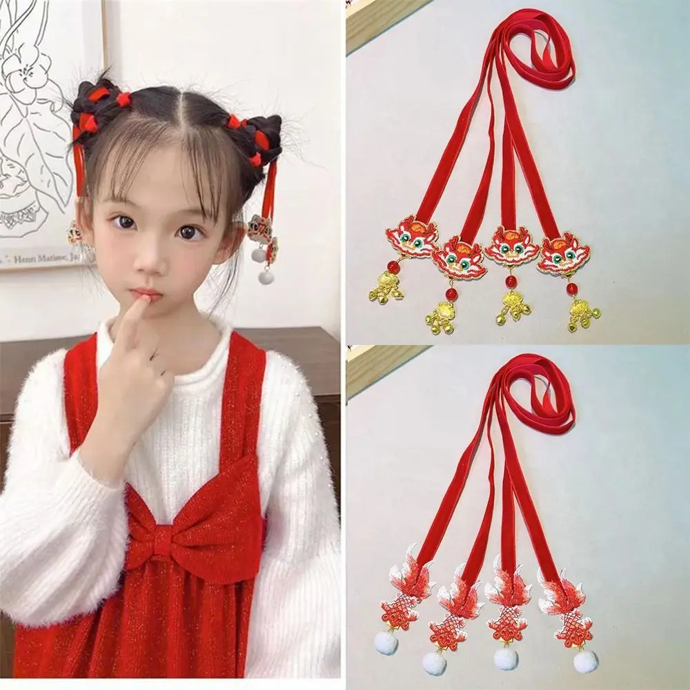 Dragon Braided Hair Rope Creative Bell Chinese Style Children Hair Band Koi Carp Cloth New Year Hair Wear Decoration