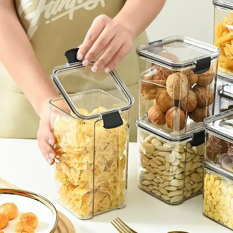 Transparent Storage Box Rectangular Stackable Food Grade Sealed Tank Square Moisture-proof Storage Box Kitchen 450ml 900ml