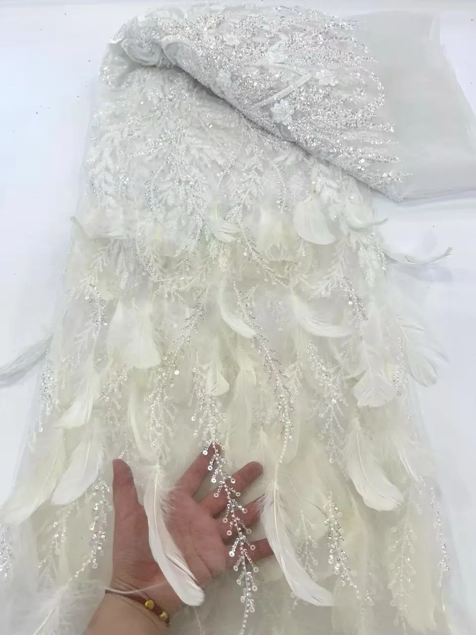 2025 High Quality Beaded Lace Fabrics Embroidery Feather French Luxury Lace African Royal Blue Lace Fabric Nigerian Dress A722-1