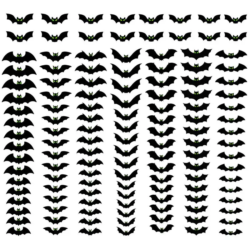 Halloween Bats Wall Decor 3D Halloween Bat Decorations Glow Eyes Bats 128 Pieces Scary Bats Wall Decoration For Bathroom Kitchen