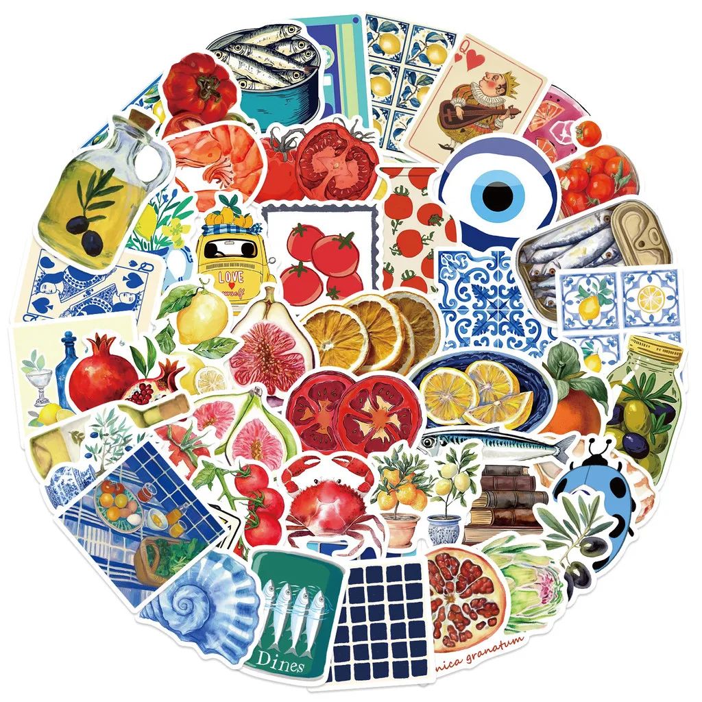 50 Pieces New Mediterranean Tomato Series Stickers - Waterproof DIY Decals for Journals Phone Cases Giajar Sticker Store