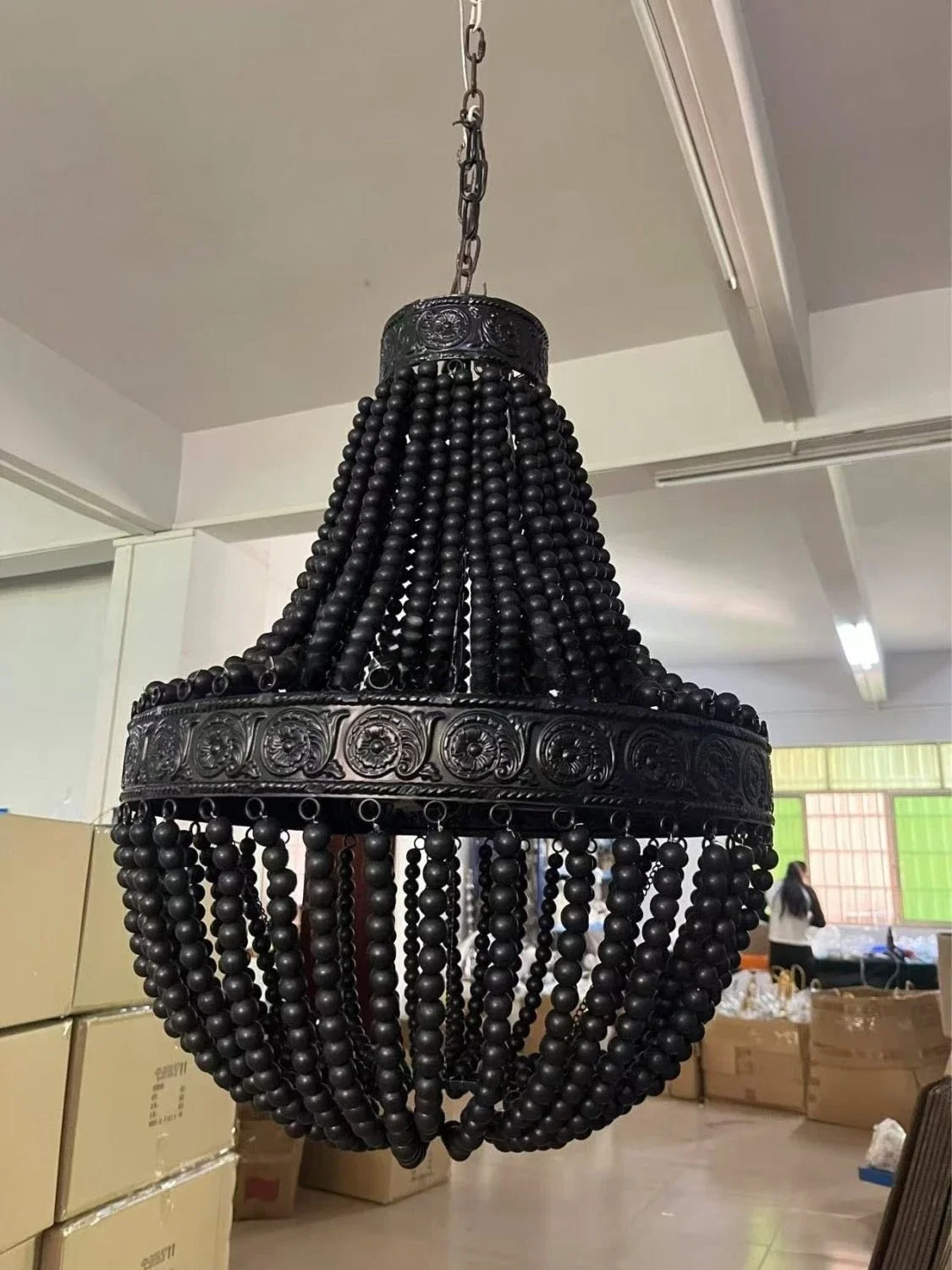 

Bohemian Style Black Wood Bead Handmade Pendant Light for Living Room Dining Room Bedroom