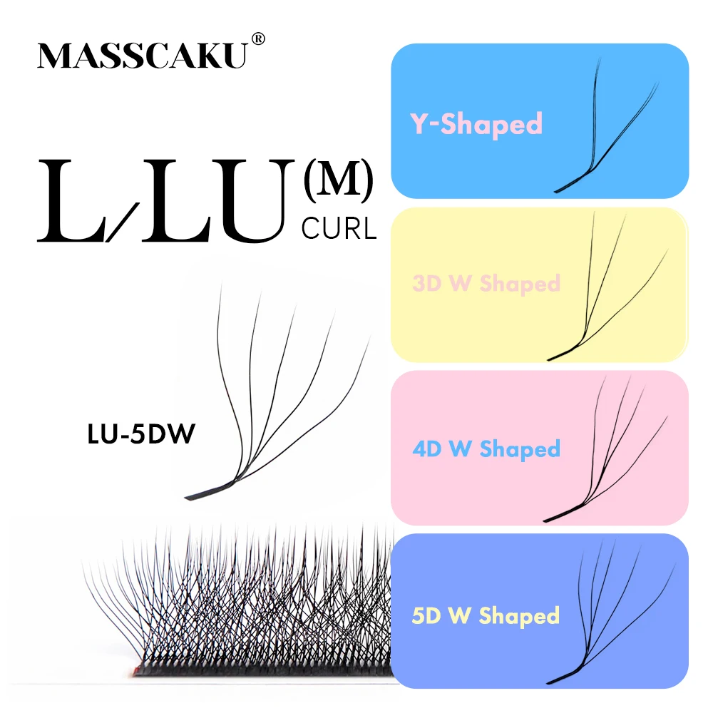 MASSCAKU L/LU(M) Curl YY 3D 4D 5D W شكل رمش تمديد المنسوجة يدويا لينة ضوء رموش طبيعية حجم مروحة الرموش مسبقة الصنع #1