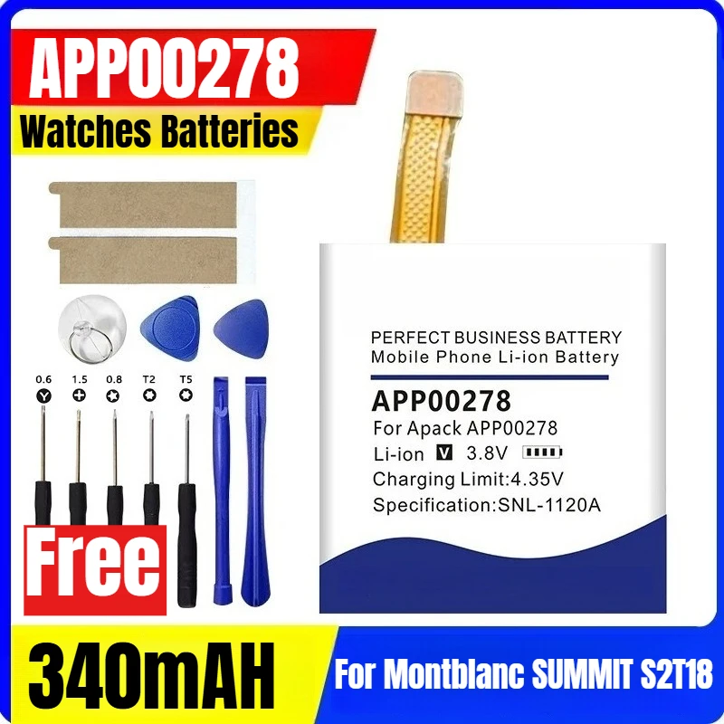 بطاريات ساعات APP00278 بقدرة 340 مللي أمبير في الساعة لـ Montblanc SUMMIT S2T18 + أدوات مجانية #1