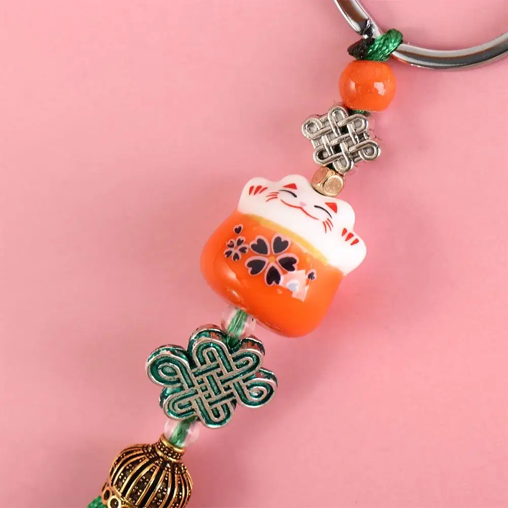 Gift Kids Toy Bag Charm Key Ring Random Tassel Animal Cat Lucky Cat Keychain Key Holder Weaving Key Chains Lucky Cat Keyring