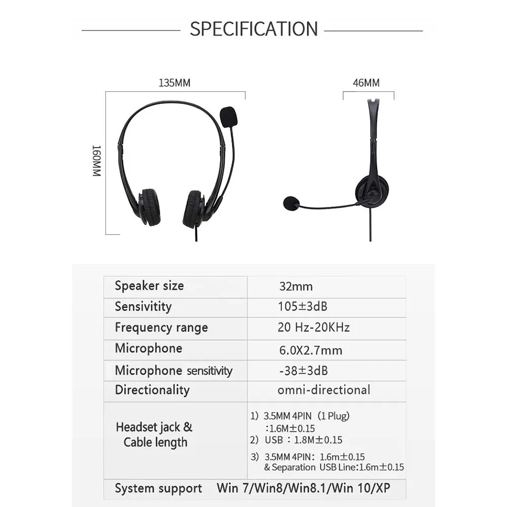 3.5mm Wired Headset Wired Control USB Port Computer Headphones With Microphone For Office Home Network Class Student Education