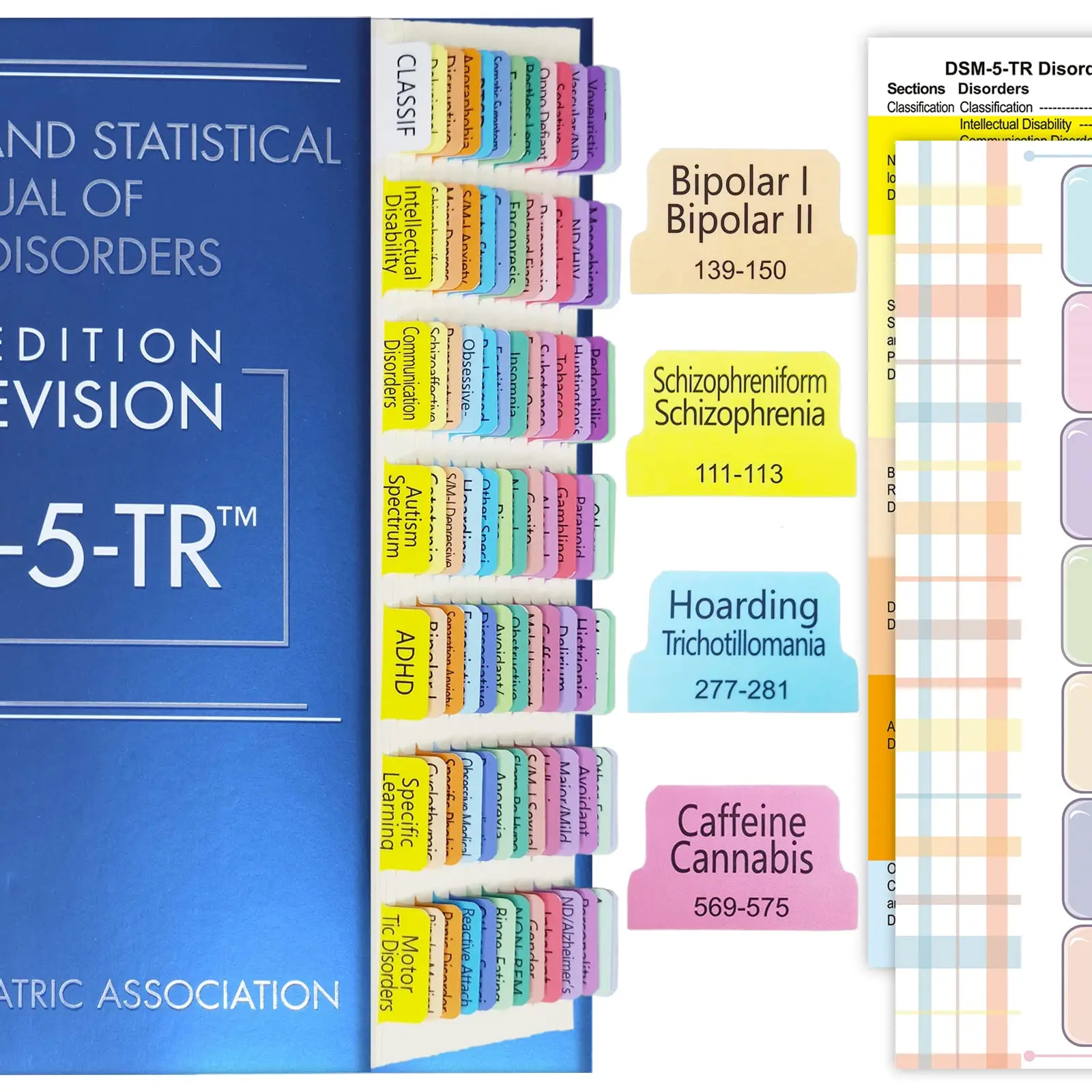 

100-Pack Colorful & Laminated Dsm-5-Tr Tabs With Alignment Guide And Disorder Descriptions - Essential For Mental Health
