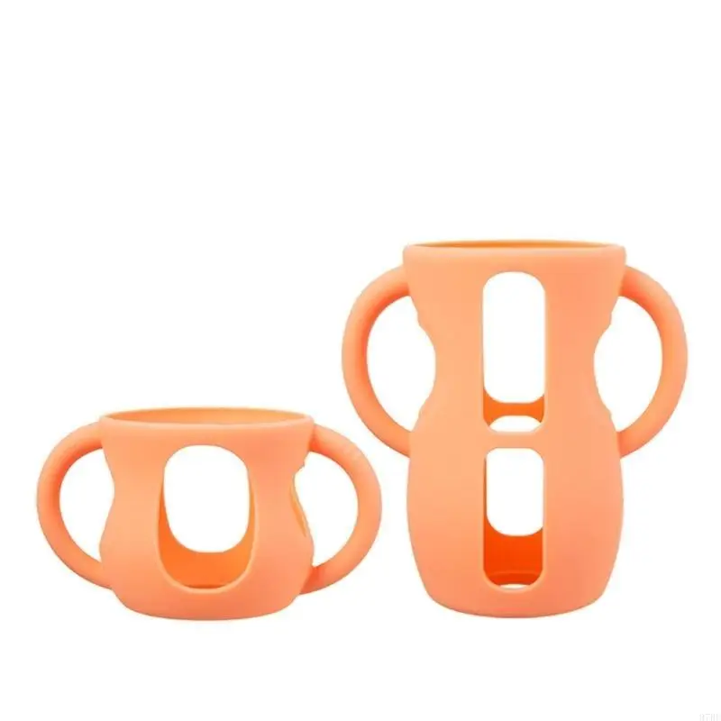 97BE ハンドル付き柔軟なボトルホルダー耐衝撃スリーブシリコンカバーガラス哺乳瓶用落下保護カバー