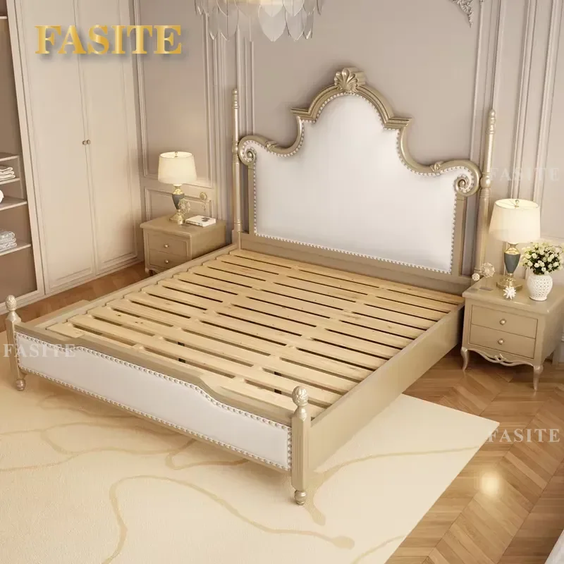 Contemporary Luxury Bedroom Furniture Suit Custom King Solid Wood Bed Frame Modern Wooden Design with Panel Style Double Bed