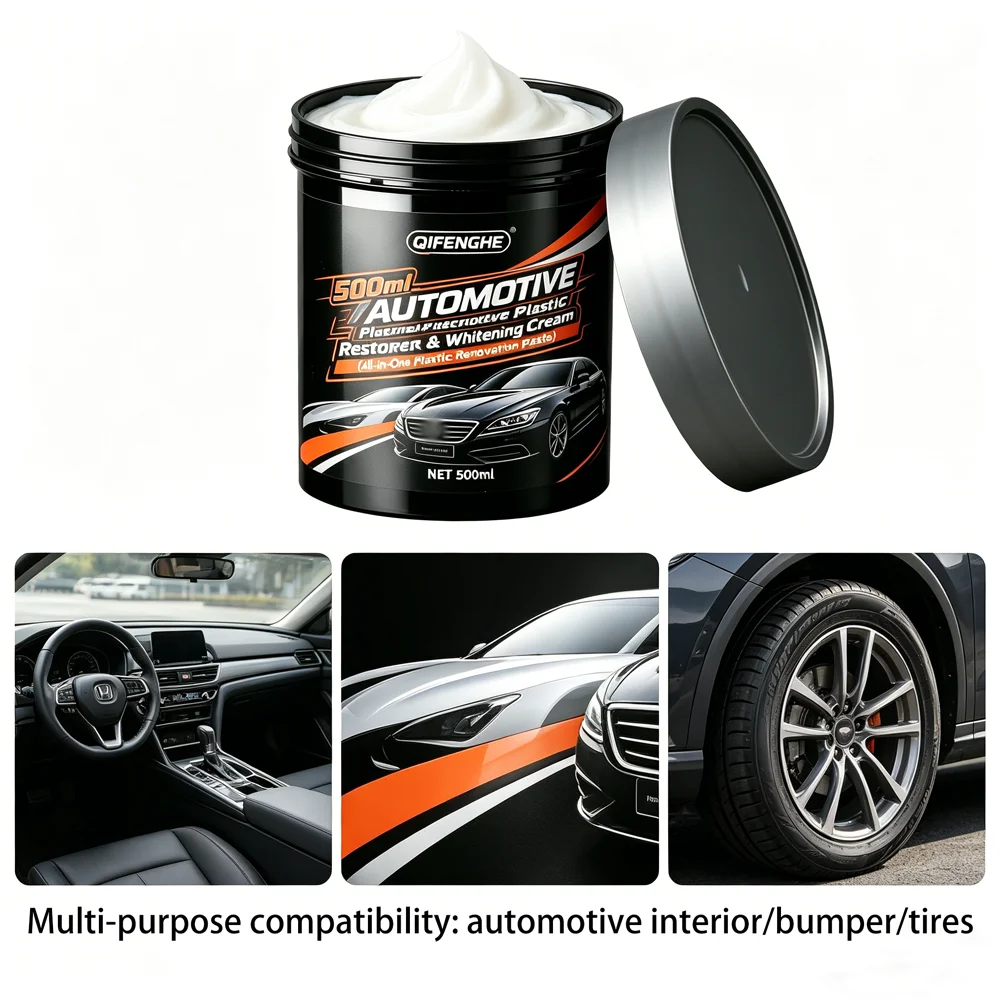 500ml All-in-One Plastic Renovation Paste Automotive Plastic Restorer & Whitening Cream Restores Faded Parts Airtight Leak-Proof