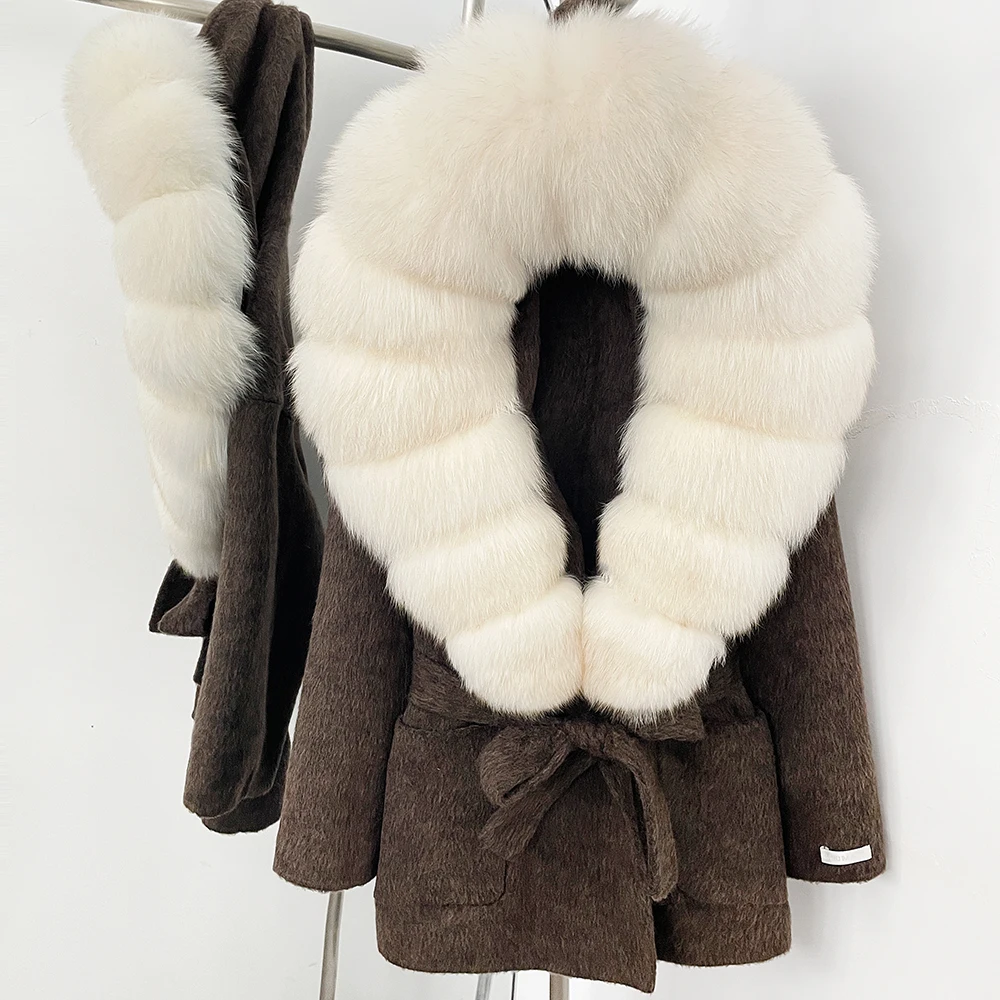 Women's Short Coat Women's Woolen Coat with Plush Fur Collar Belted Wrap Coat Cold Season Warm Layer Refined for Office Wear