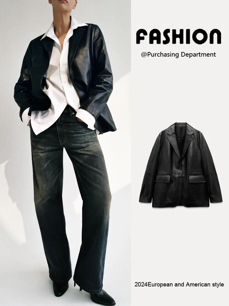 

Новое весеннее поступление, женский модный кожаный костюм с длинным воротником-стойкой Sve Jaet, универсальный костюм свободного покроя для поездок на работу