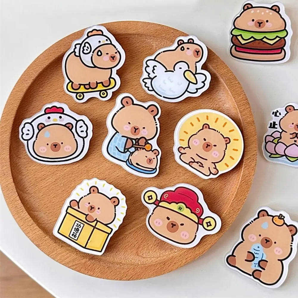 Cartoon Breastpin Hamburger Capybara Brooch Cute Kapibara Acrylic Capybara Pin Creative Kawaii Animal Badge Backpack Decor