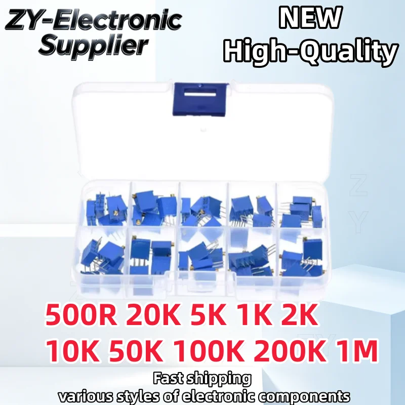 50Uds 3296W Multiturn Trimmer Potentiometer Kit High Precision 3296 Variable Resistor With Free Box electronic diy kit
