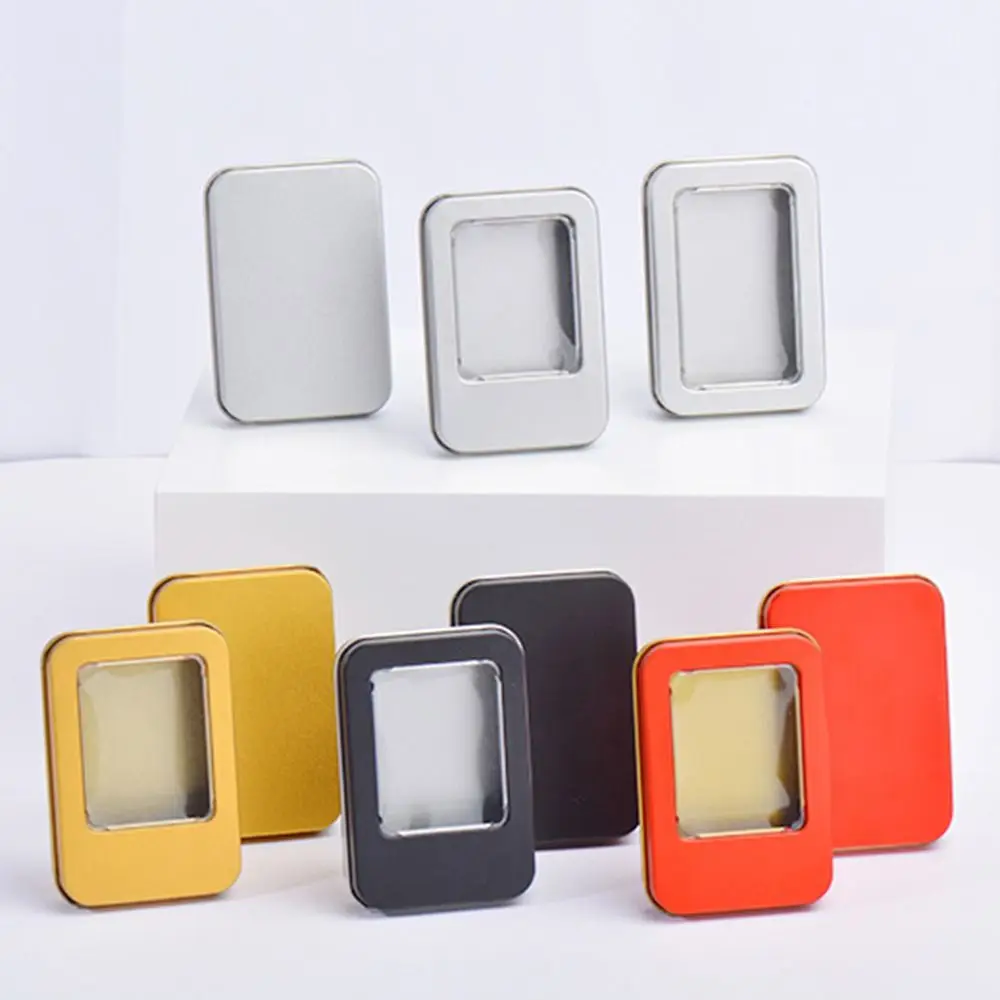 Multicolor Tin Box with Clear Window Lid Empty Rectangular Nail Art Display Case Candy Package Metal Box Jewelry Box