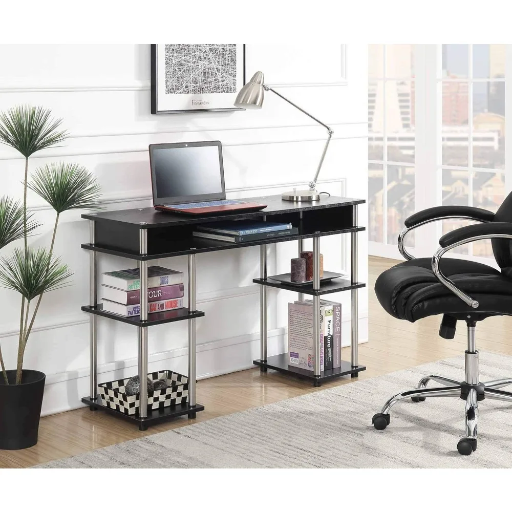 

Designs2Go No Tools Student Desk 47.25" - Contemporary Office, Dorm Room Desk and Vanity with Storage Shelves, Black