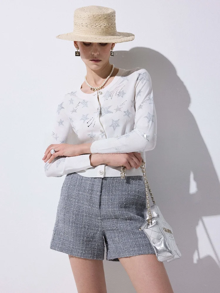 

Вязаный кардиган Blanini с круглым вырезом и золотисто-серебристым узором Luy Star, с длинными рукавами, женский летний модный топ