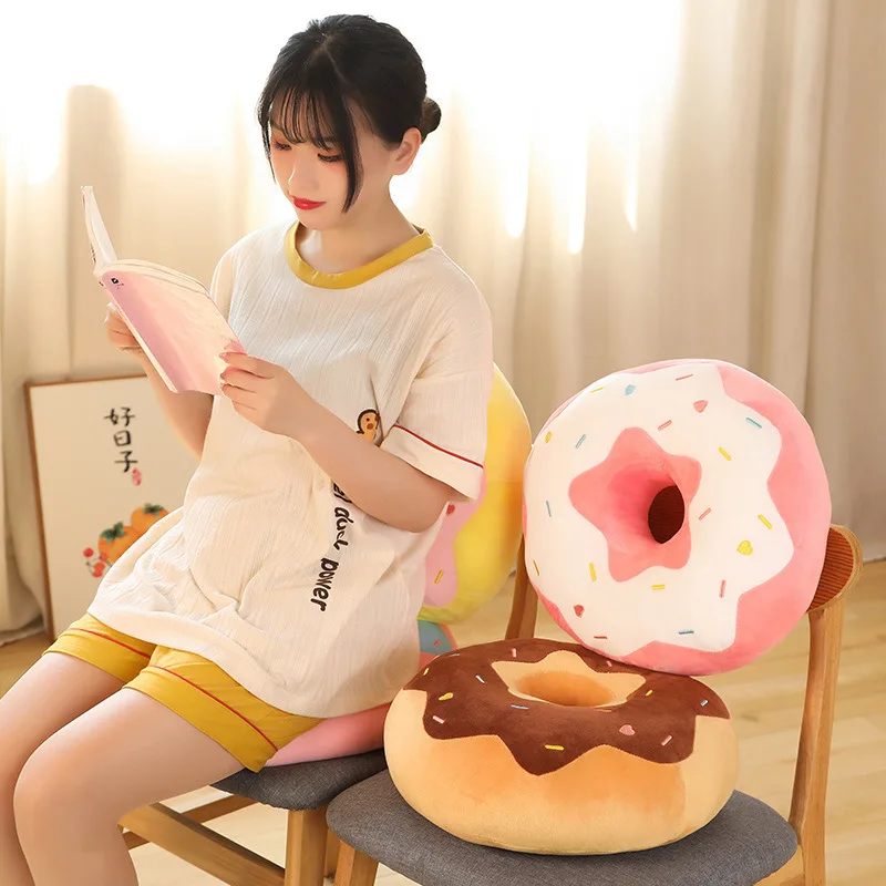 Donut Plush Pillow Like Real Ring Shaped Food Plush Soft Creative Seat Cushion Head Pillow Girls Gift Butt Pad Home Decoration