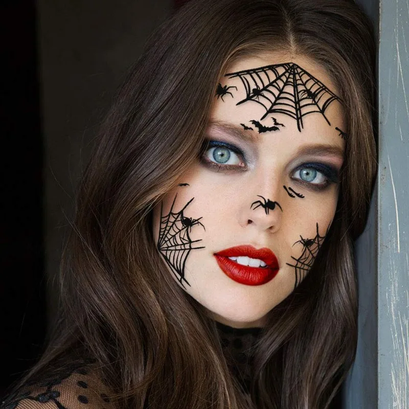 Halloween Easter Spider Web Fake Tattoo Stickers Face Body Art Temporary Waterproof Party Supplies for All Ages view 3