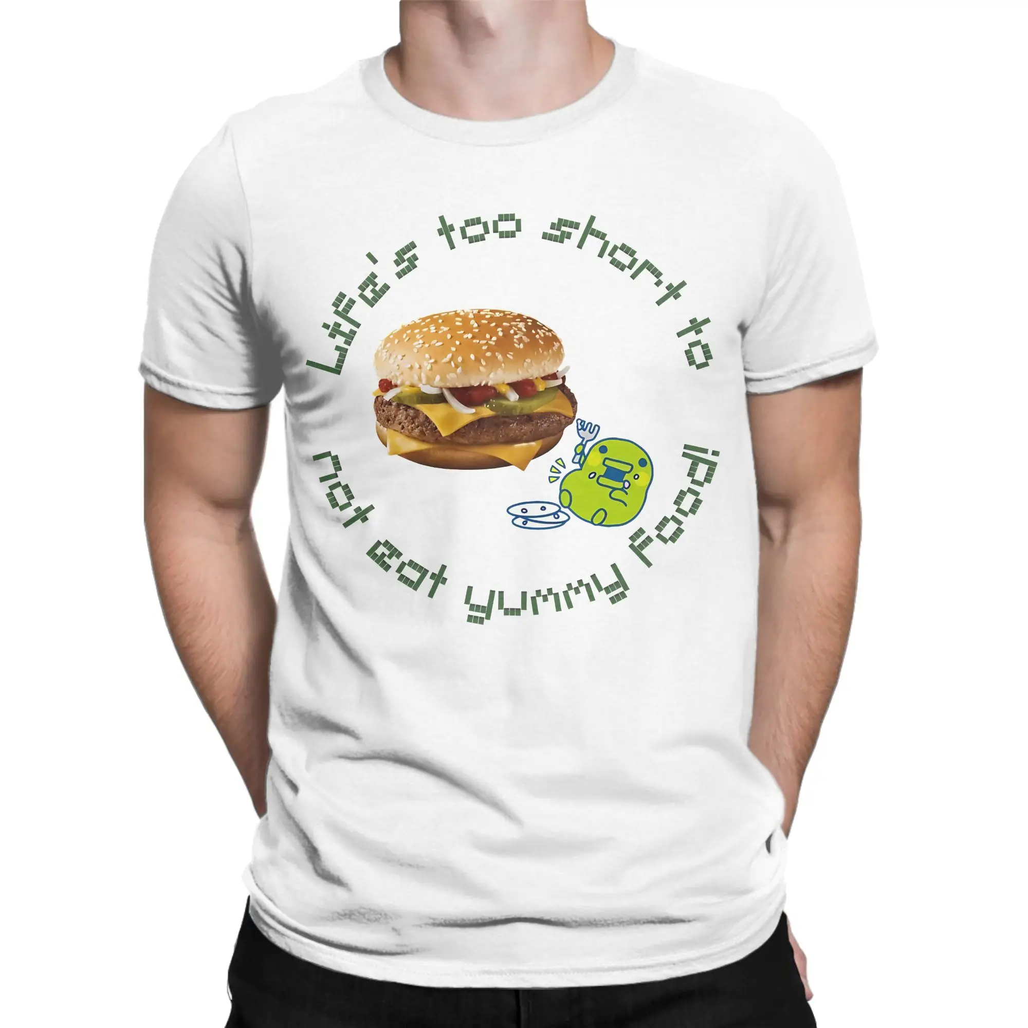 Summer Tamagotchi Food Positivity  Kuchipatchi Trendy Cool T Shirts  for Men's Y2K Basic Design Short Sleeve Clothing