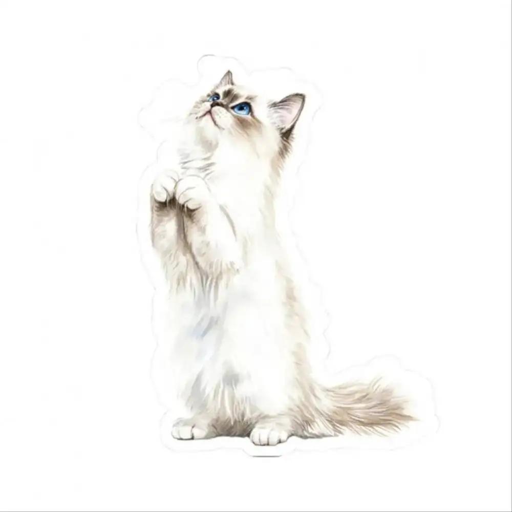 Sticker Fluffy Blue Kitten Decal Cute Cat Art For Laptop Water Bottle Journal Waterproof Stickers For Decorating Car Windows Mot
