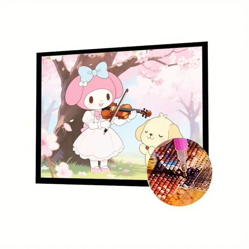 

1PC Kawaii My Melody Playing Violin 5D Diamond Painting Kit, Full Drill Sanrio Anime Character Art Craft with Cute Puppy & Pink