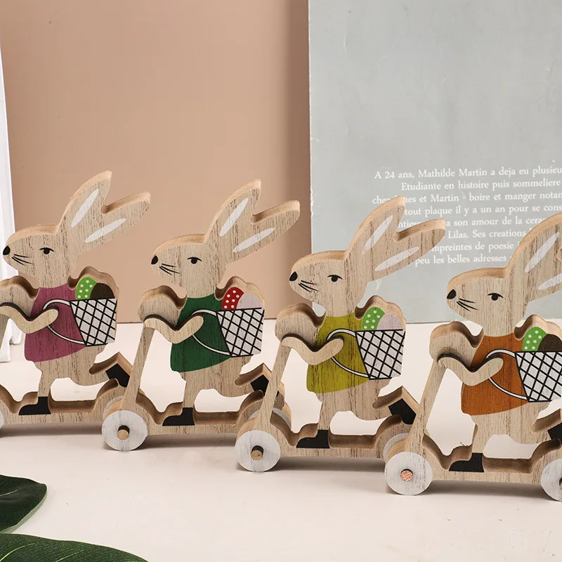 2026 New Easter Decoration Wooden Rabbit Crafts DIY Desk Decor Happy Easter Festival Party Gift Ornaments Supplies