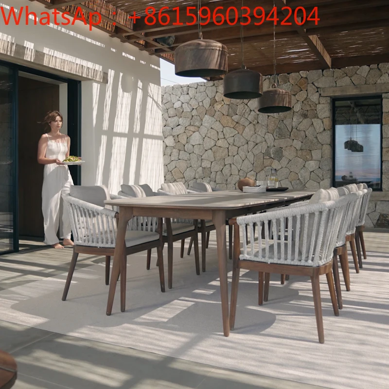 Nordic Yuji wind solid wood teak long table household rectangular table outdoor garden table villa antiseptic wood