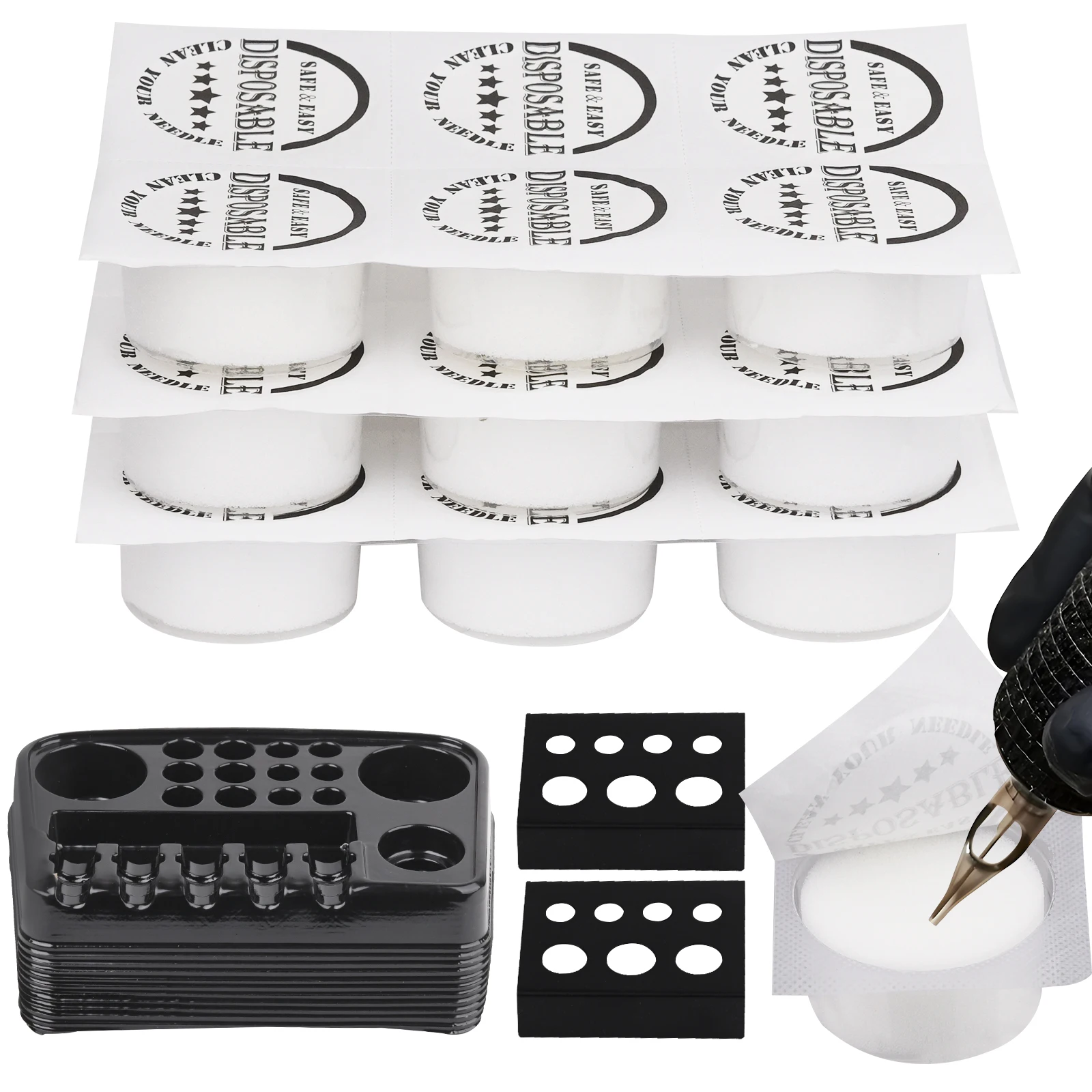 

Tattoo Disposable Dip Foam Sponge Caps Cups kits Cleaning for Needle and Tip Rinse Dip Clean Tattoo Accessories
