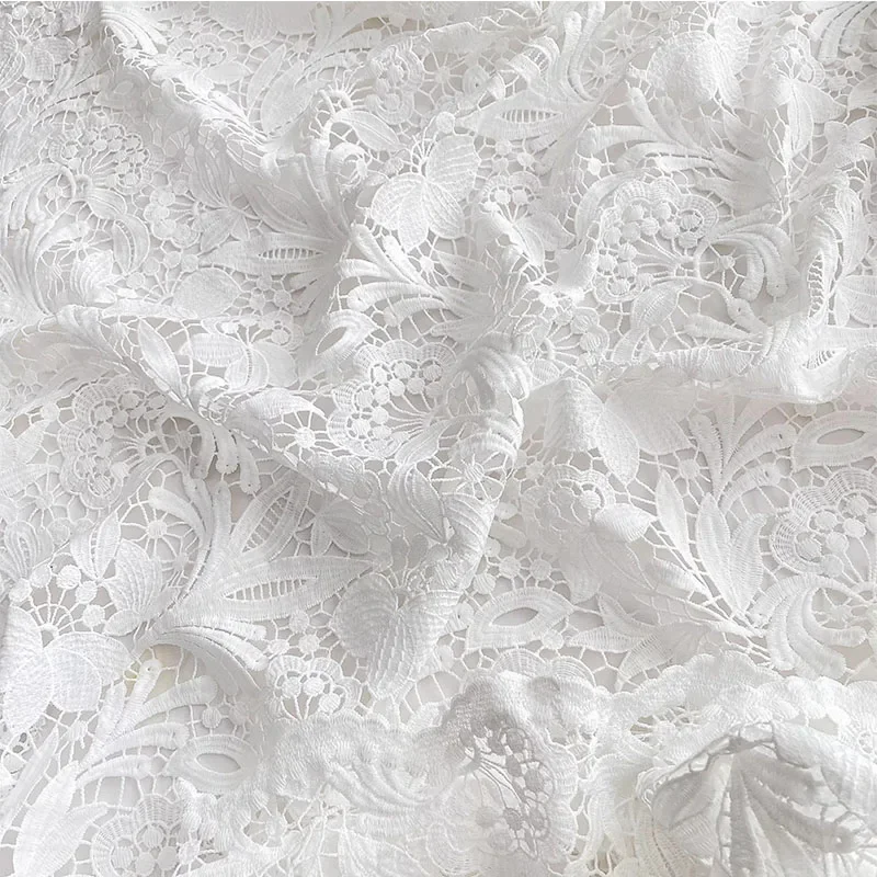 

Pure White Hollowed Out Embroidery Flower Water-soluble Lace Fabric Women's Dress Skirt Cheongsam Fabric