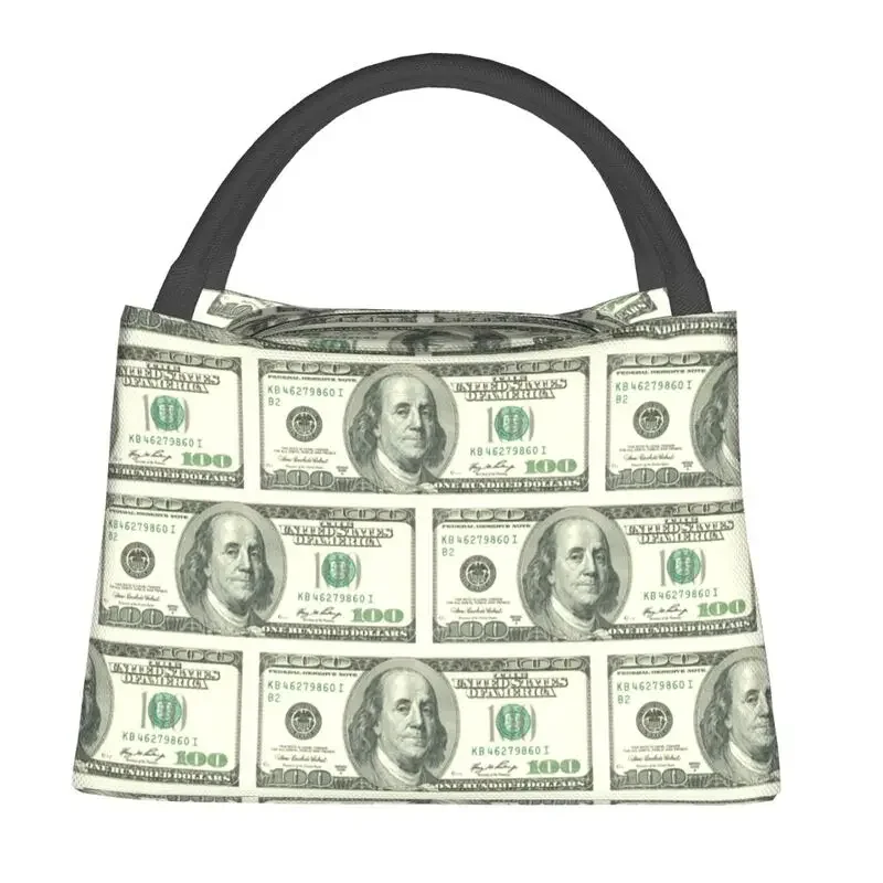 United States 100 Dollar Lunch Boxes for Women Banknotes Pattern Cooler Thermal Food Insulated Lunch Bag Office Pinic Container