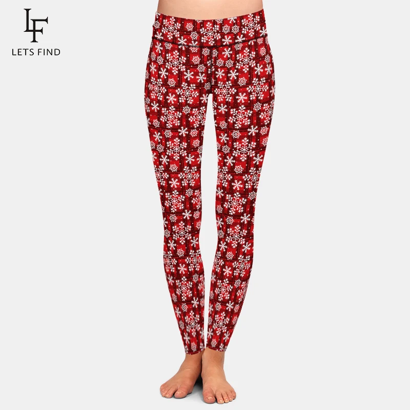 LETSFIND-pantalones de cintura alta para mujer, Leggings elásticos ajustados con estampado navideño en 3D y copos de nieve, Sexy, para Fitness, Invierno