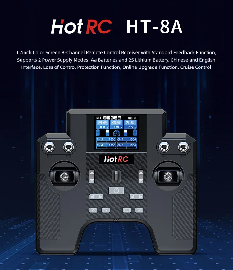 Hotrc HT-8A 2,4G 8CH transmisor HT8A Control remoto con receptor de F-08A para RC helicóptero avión coche barco tanque Robot