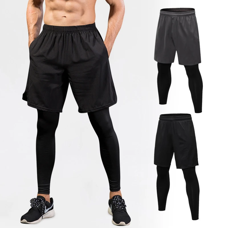 

Black Men's Compression Leggings Training Shorts Running Quick-drying Pants Stretchy Pockets Sports Tights Men Basketball Pants