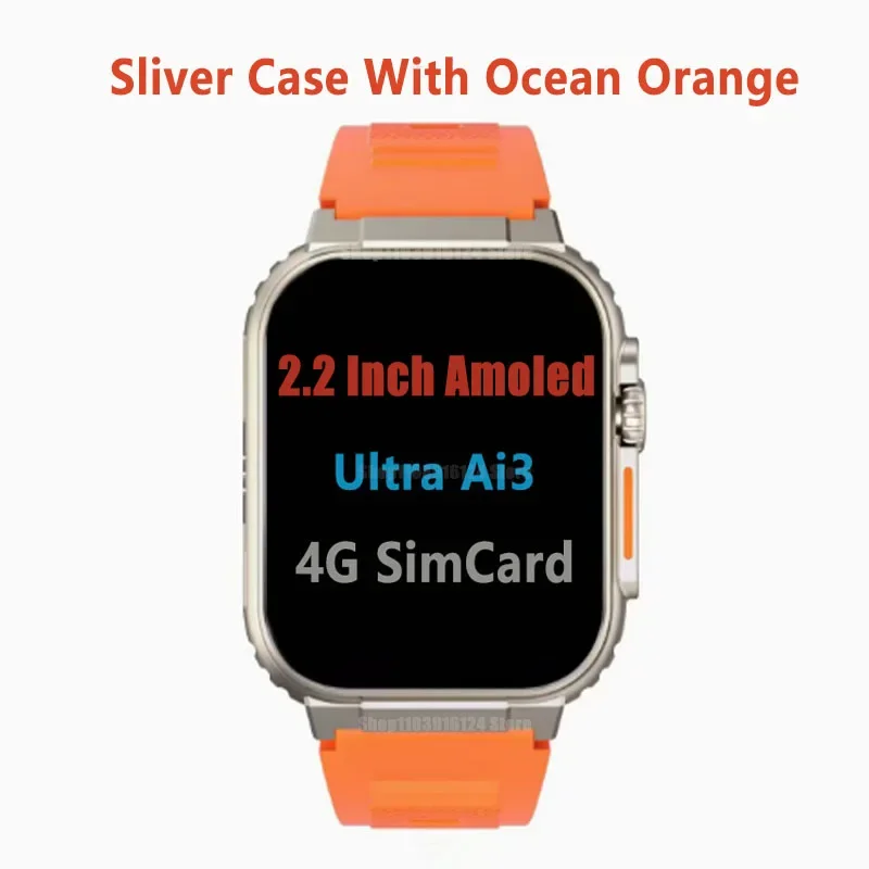 New Fashion Ultra AI 4G Android Smart Watch 32 256GB 2.2 '' 448*528 AMOLED Screen SIM Card Health Monitoring 180°Rotating Camera