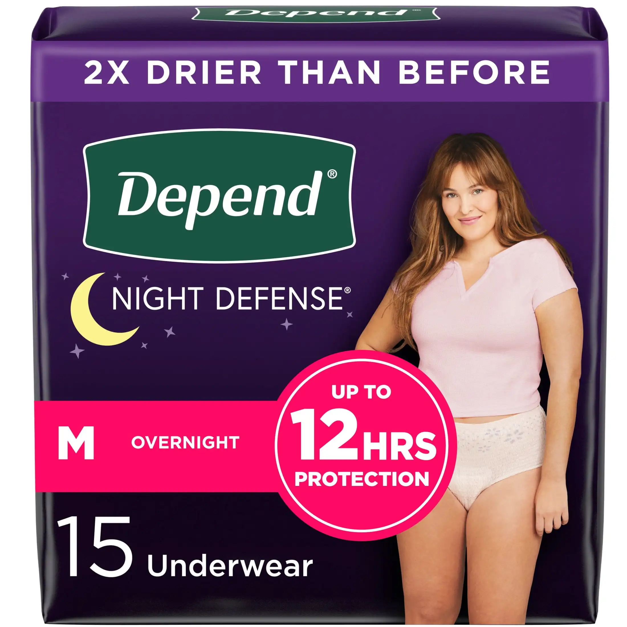 

Night Defense Incontinence Underwear for Women, Adult Diapers, M, 15 Count