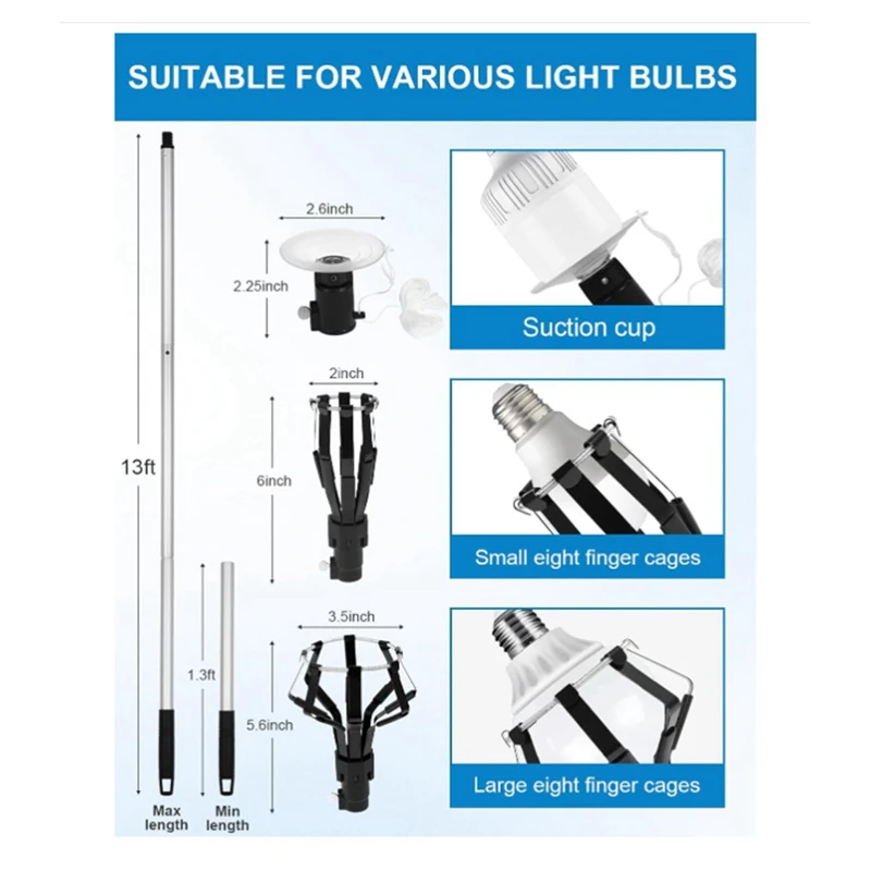 13FT Light Bulb Changer For High Ceilings, Light Bulb Changer Light Changer High Reach Light Bulb Changing Pole