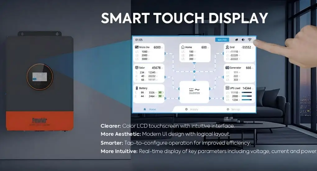 PowMr Touch Screen 10KW 120/240Vac Single-phase/split-phase Support Parallel Up To 60KW Pure Sine Wave Solar Inverter